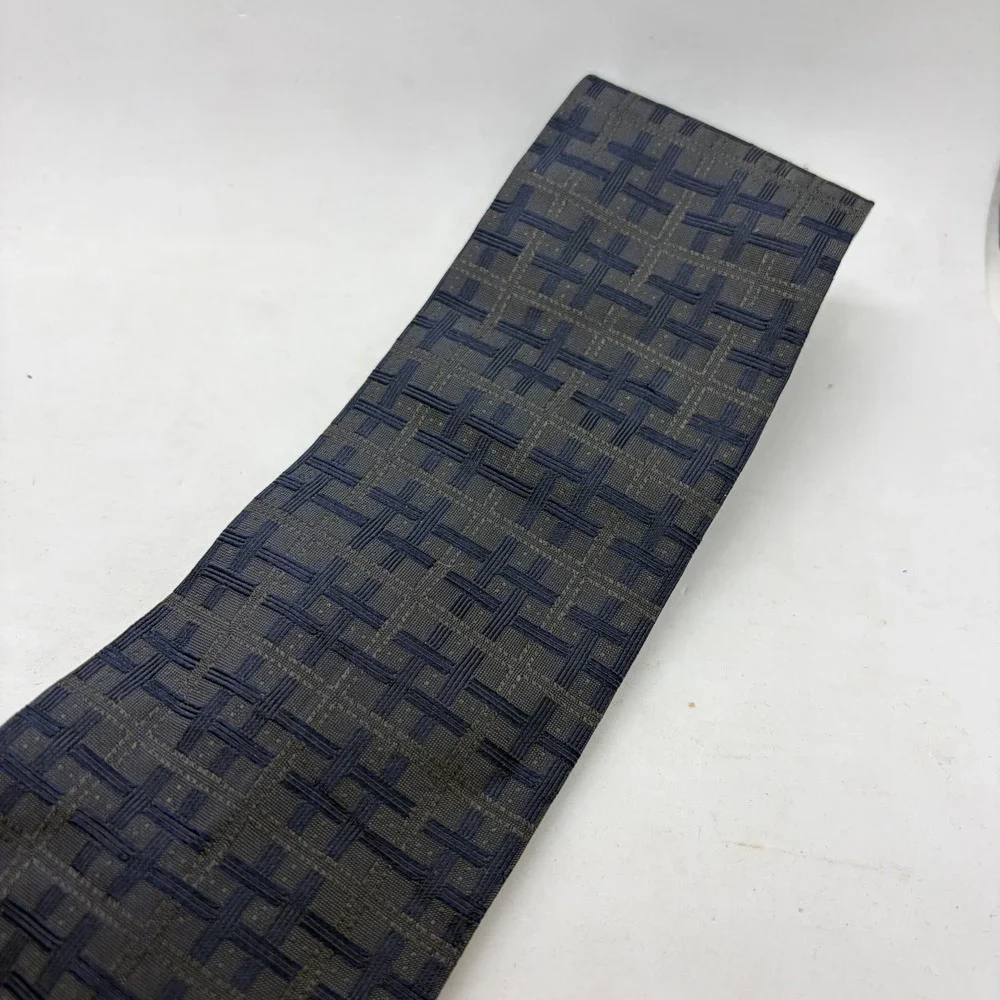 Vintage Chanel Paris Silk Tie Navy Blue Woven Basketweave Pattern Made in Italy